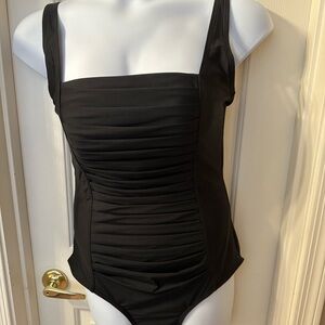 NWOT Calvin Klein Black tummy reducer Pleated-Front One Piece Swimsuit size 16